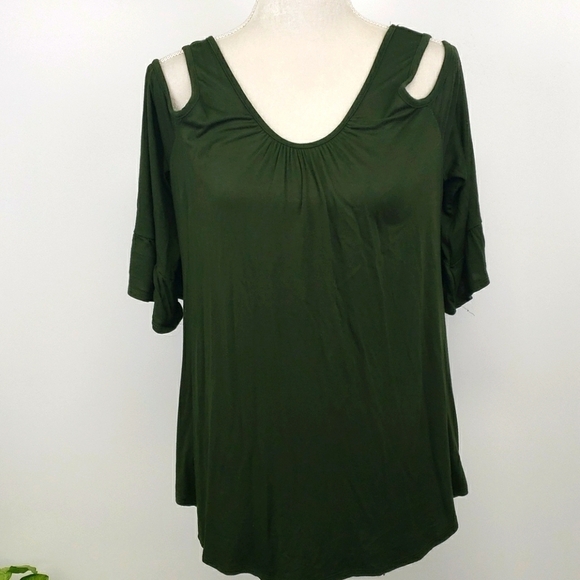 TRU Self Cold Shoulder Tunic Bell Sleeve Green EUC - Picture 1 of 12